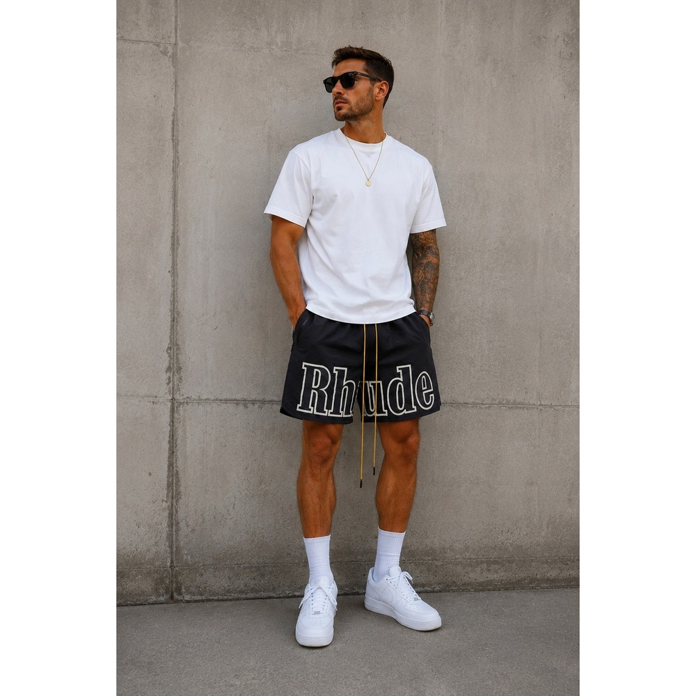 Rhude Athletic Shorts Mens S Logo Drawstring Streetwear Luxury Black NEW